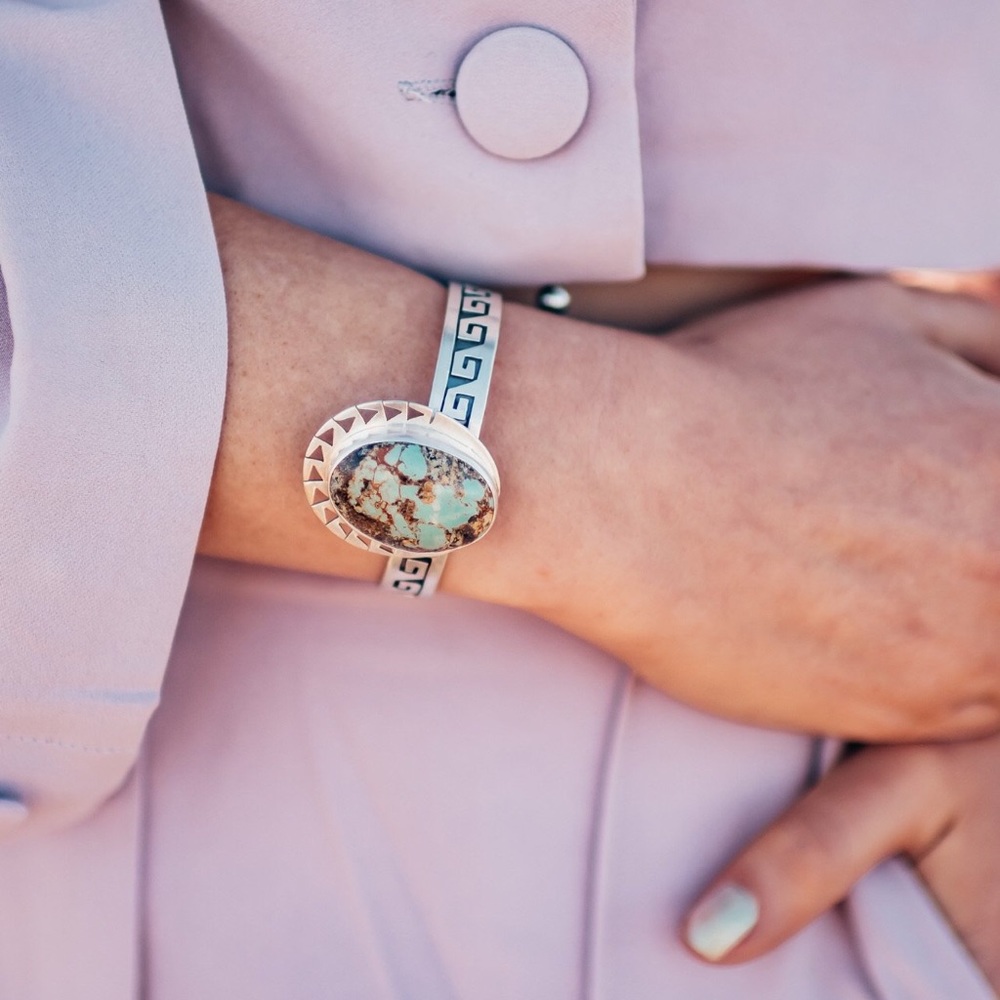 Authentic Silver Turquoise Cuff Aztec Tribal Boho - image 2
